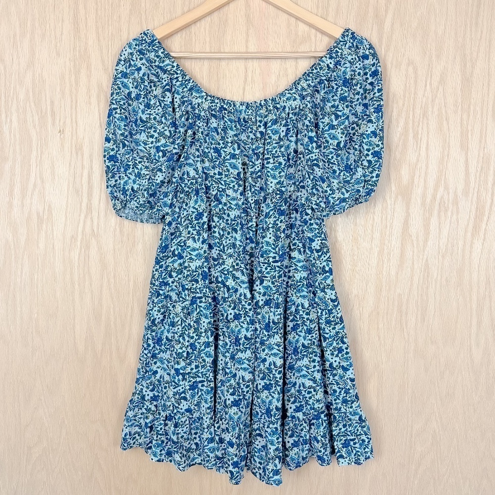 Wild Fable Blue Floral Off The Shoulder Puff Sleeve Mini Dress